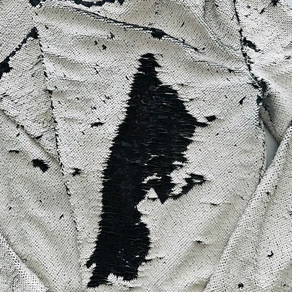 Cupcakes & Cashmere Moto Sequin Jacket Size M Cream Black Reversible Detail - Picture 5 of 8